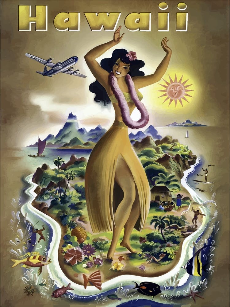 Hawaii, Happy Hula Girl Welcomes Airliner