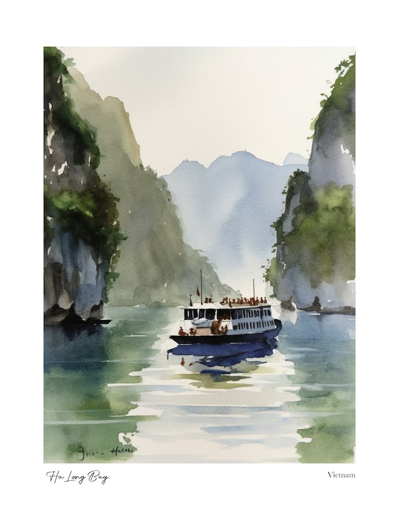 Ha Long Bay, Vietnam 4 Watercolour Travel Poster