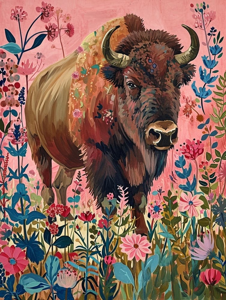 Floral Animal Painting Bison 3