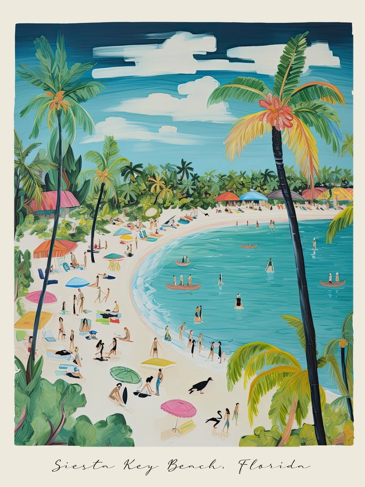 Poster Of Siesta Key Beach, Florida, Matisse And Rousseau Style 1