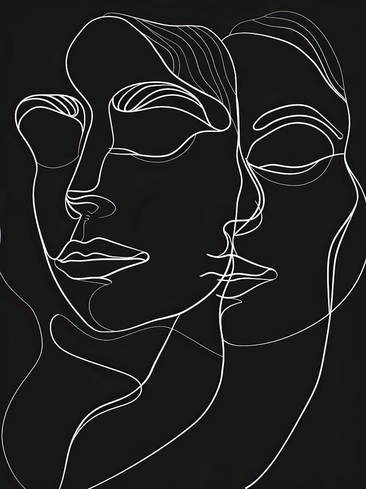 Black And White Abstract Women Faces In Line 2