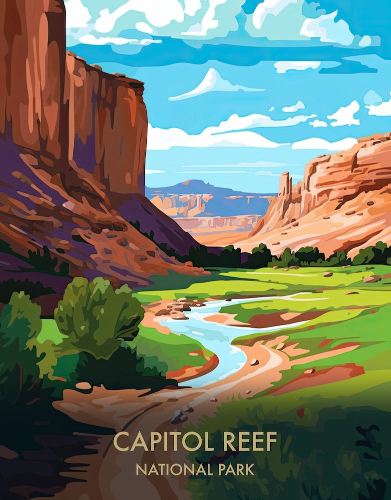 Capitol Reef National Park Travel Poster Illustration Style 3