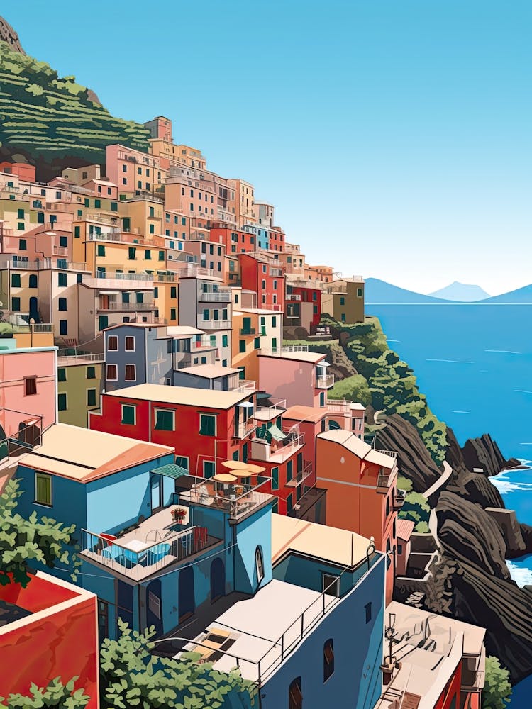 Cinque Terre, Italy, Flat Illustration 4