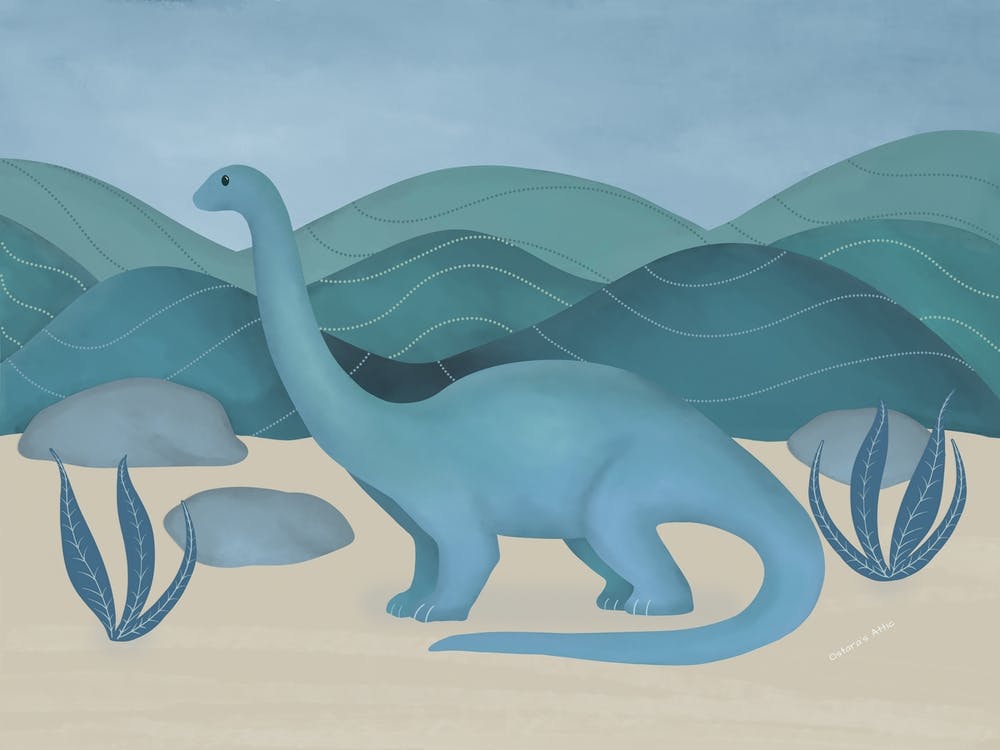 Brontosaurus Dinosaur By The Mountains