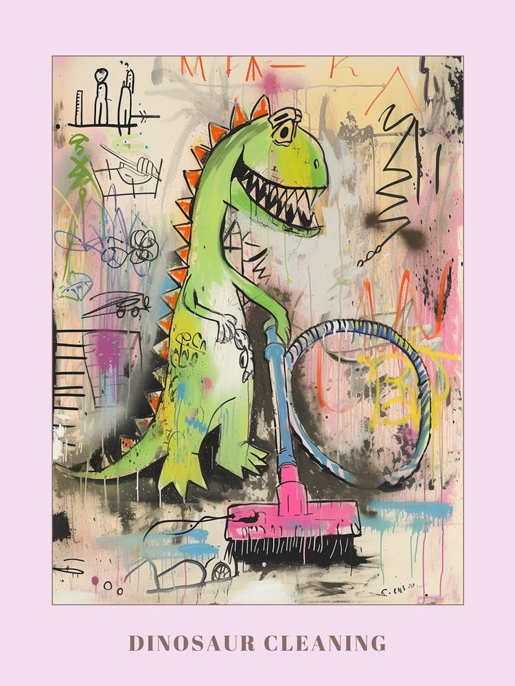Dinosaur Hoovering The House Graffiti Style 2 Poster