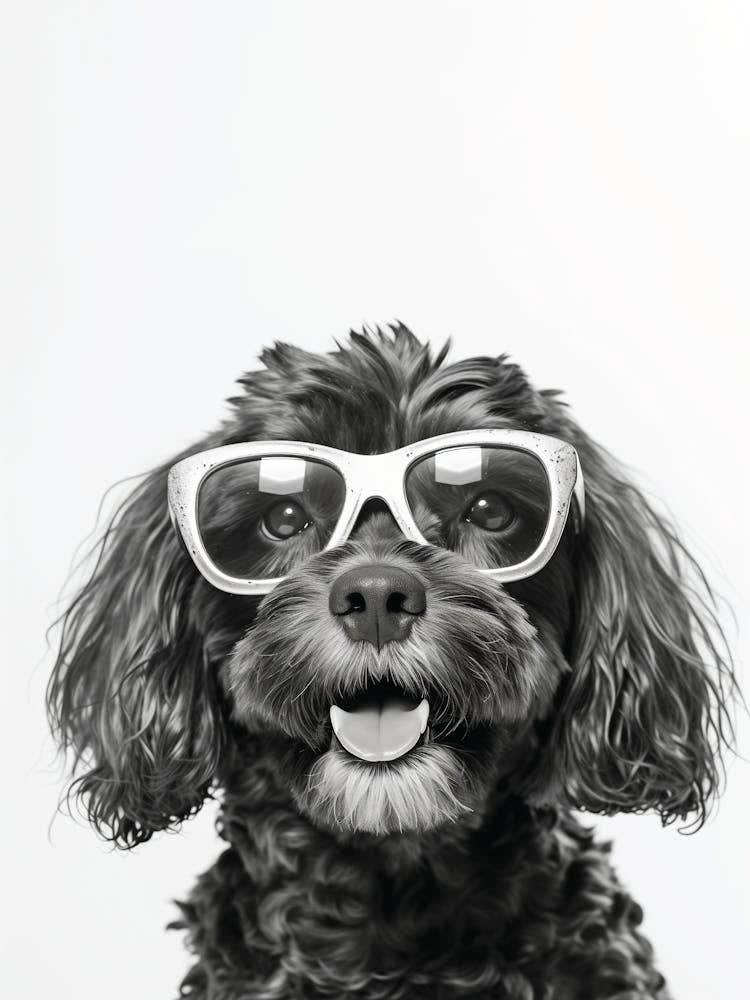 Black Cockapoo Dog In Glasses