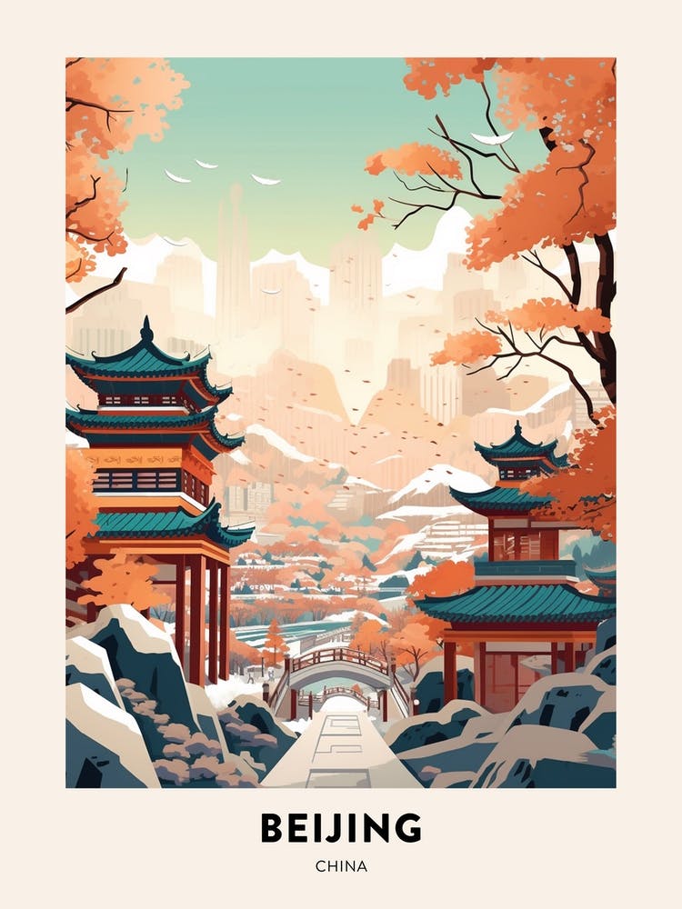 Vintage Winter Travel Poster Beijing China 4