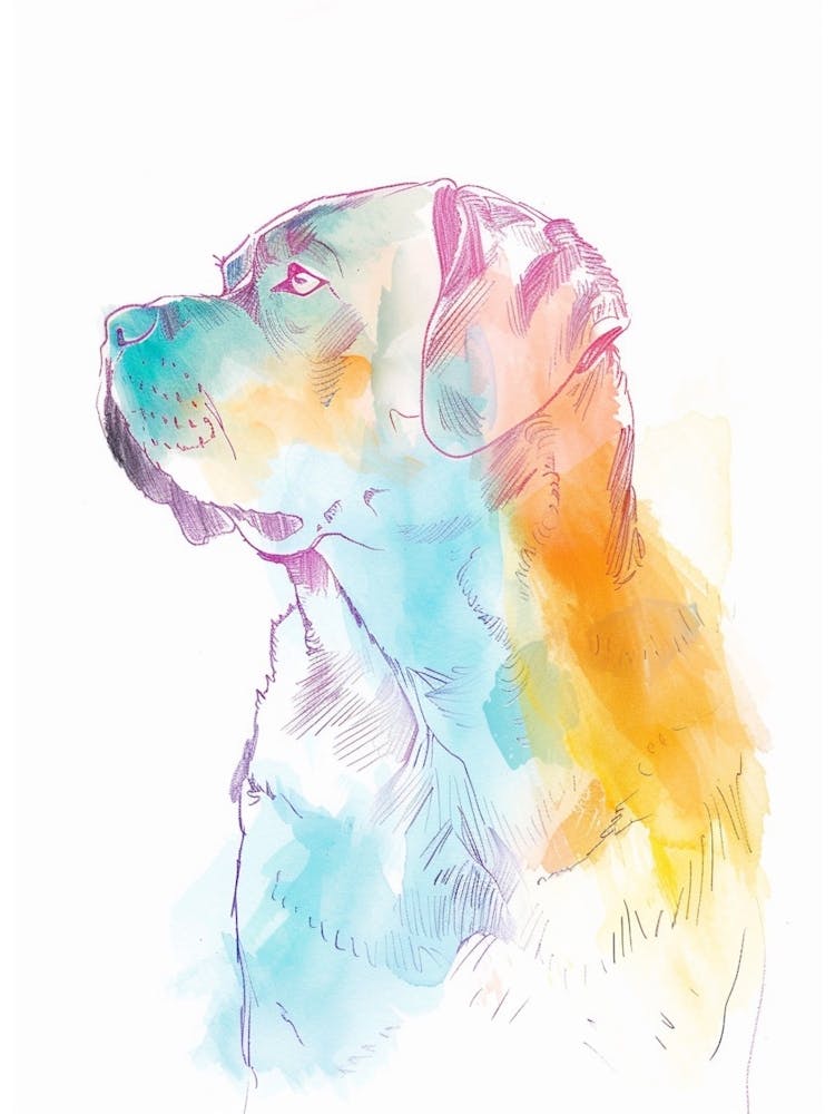 Watercolour Rottweiler Dog Line Illustration 4