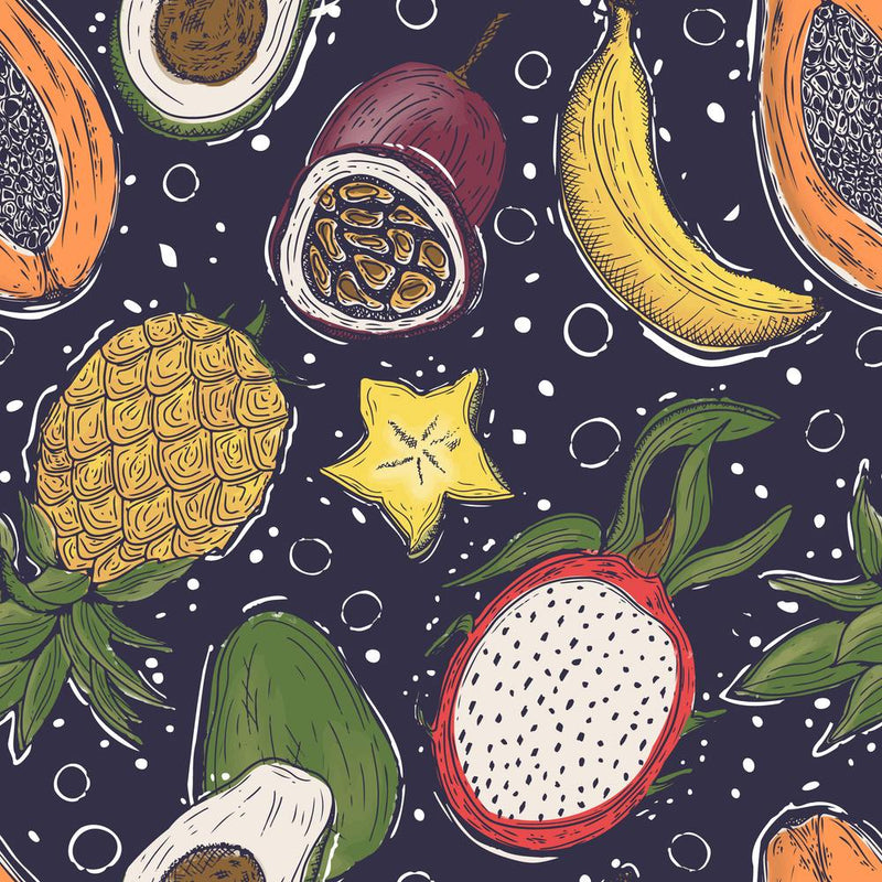 Seamless Pattern With Tropical Fruits