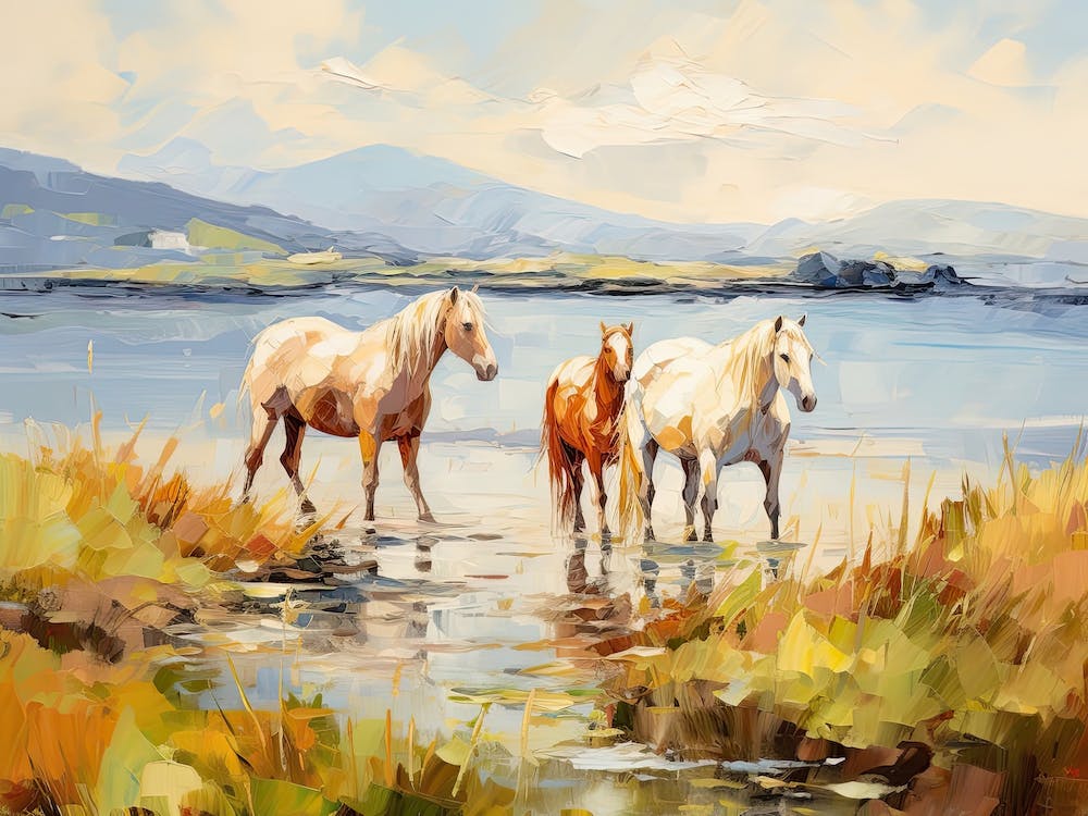 Horses Painting In County Kerry, Ireland, Landscape 3