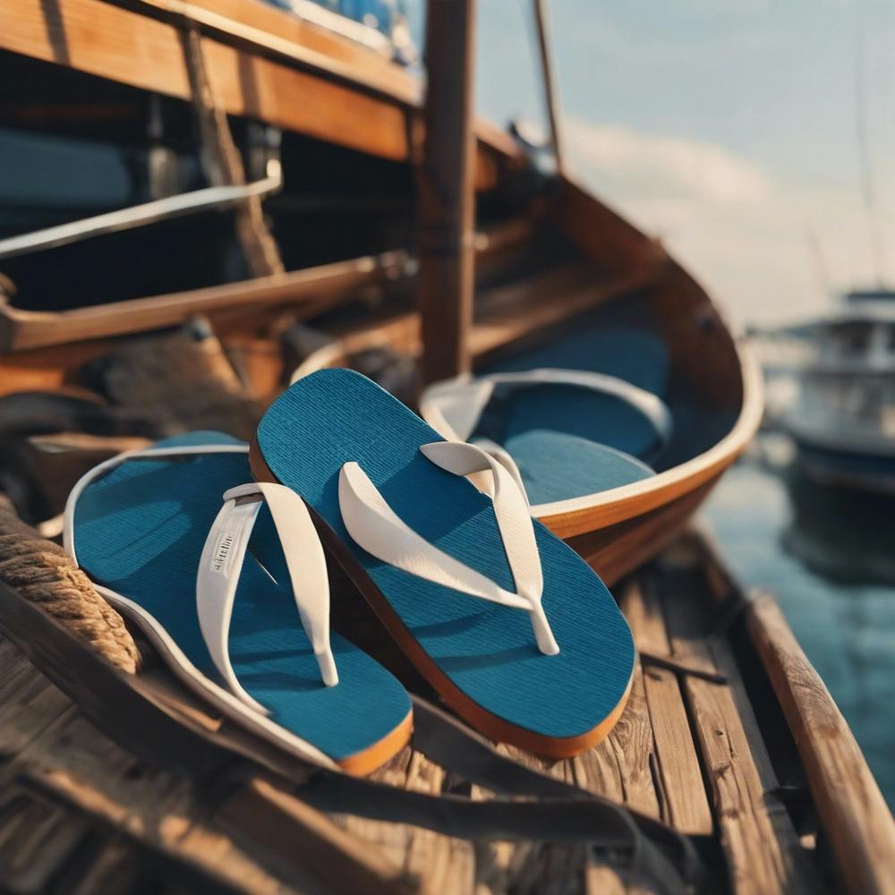 Blue Flip Flops On A Boat