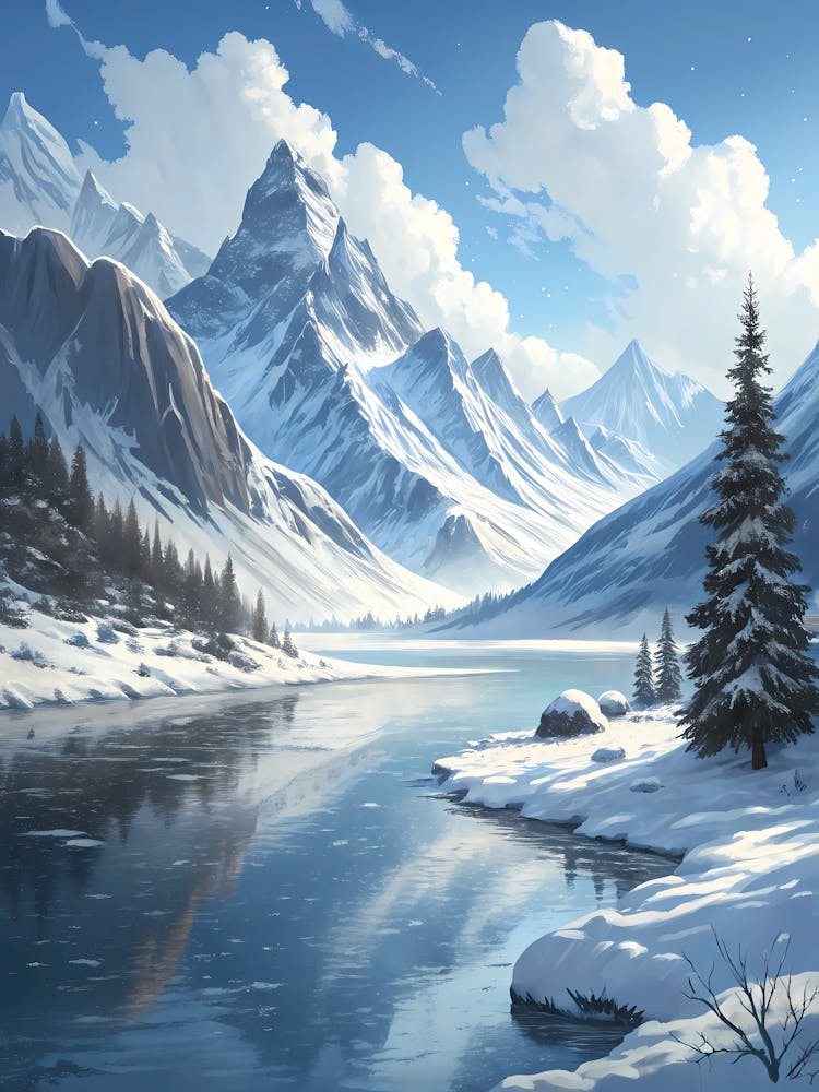 Silent Fjord With Snowy Mountains And Icy Water