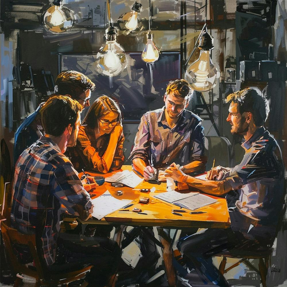 A Team Brainstorming Oil Painting Illustration 1718666037 4