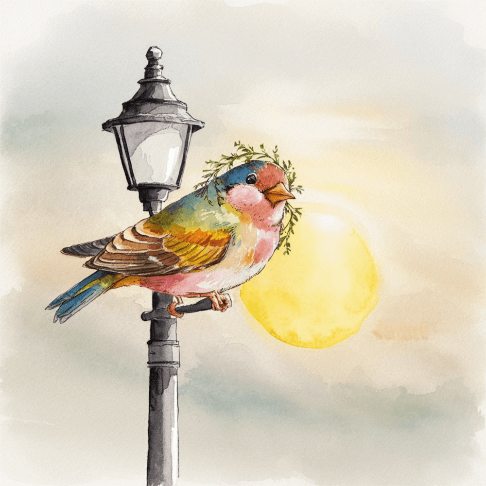 watercolor bird perched on a lamppost 1