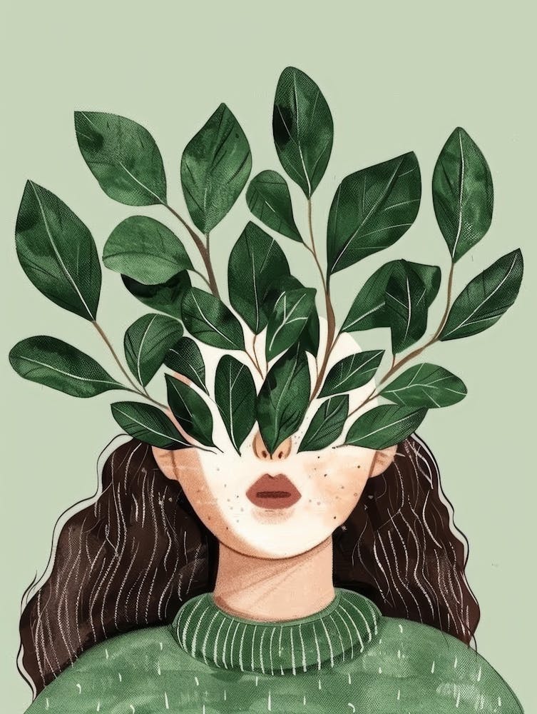 Portrait Of A Woman With Leaves On Her Face