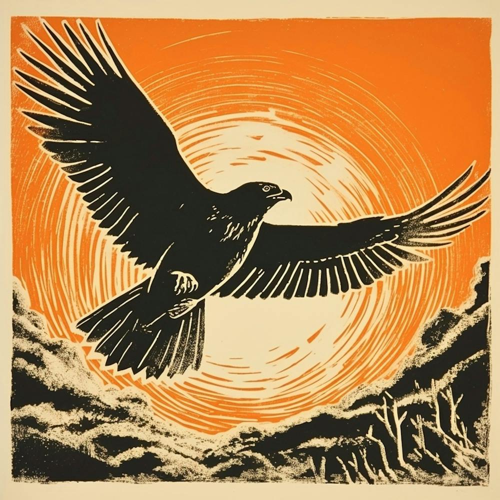 Retro Bird Lithograph Harrier 1