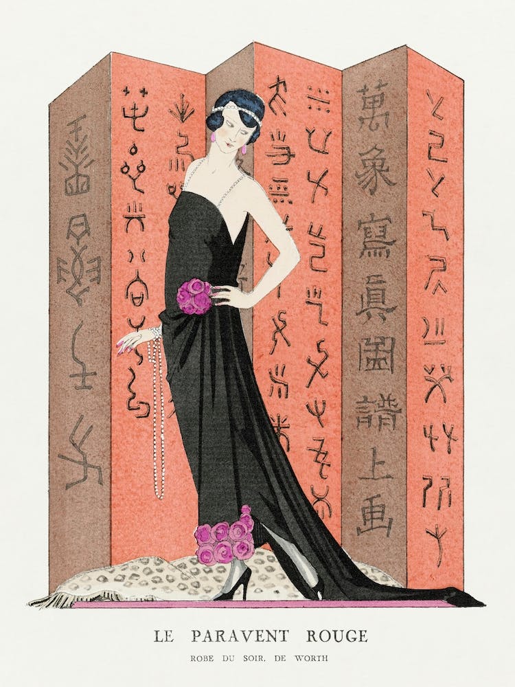 Le Paravent Rouge Robe Du Soir, De Worth From Gazette Du Bon Ton George Barbier