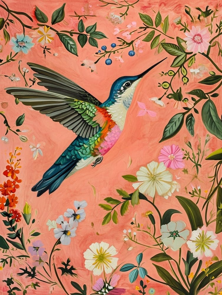 Floral Animal Painting Hummingbird 4