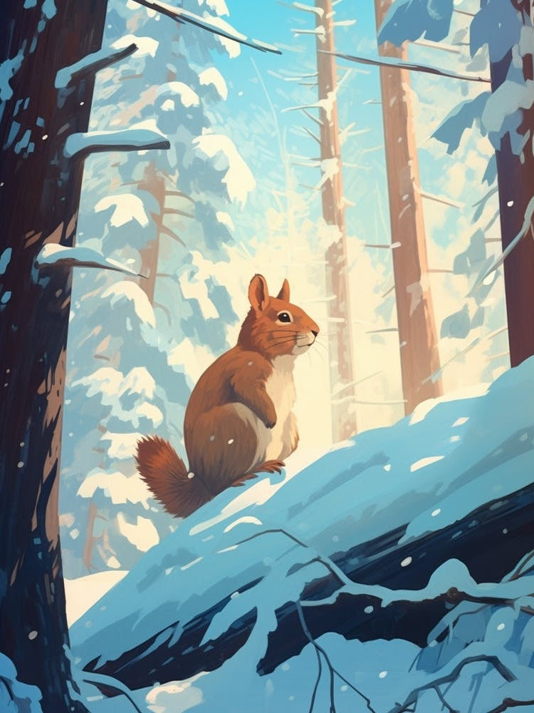 Winter Gray Squirrel 3 Illustration