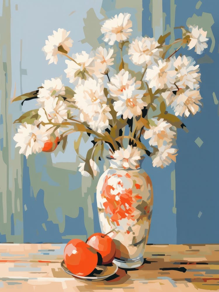 Daisy Flower And Peaches Still Life Painting 3 Dreamy