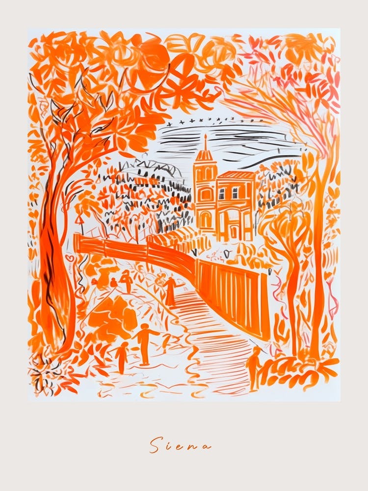 Siena Italy Orange Drawing Poster