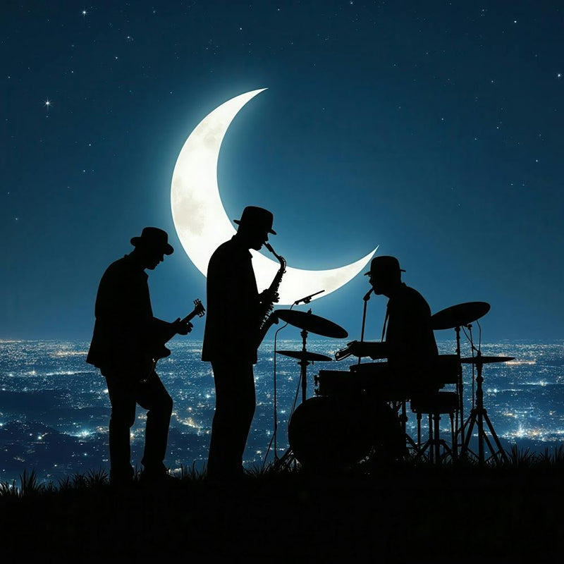 Silhouette von Musikern bei Nacht
