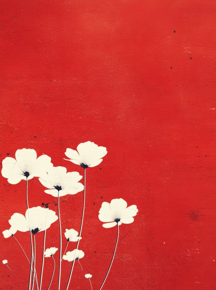 White Flowers On A Red Background 2