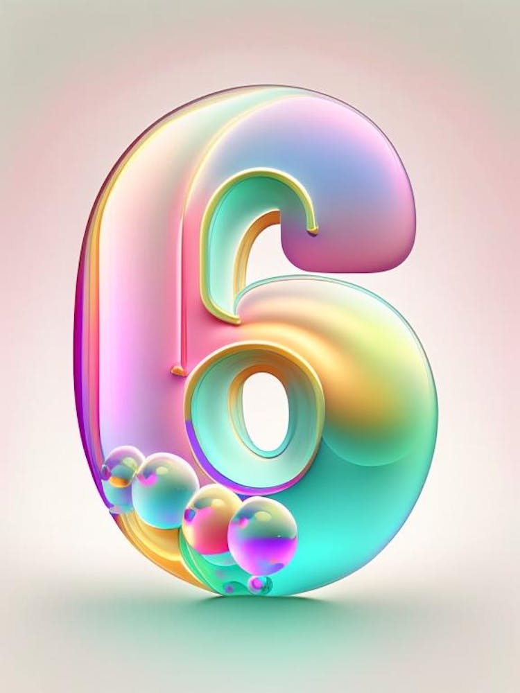 6, Number, Education Rainbow Bubble 2