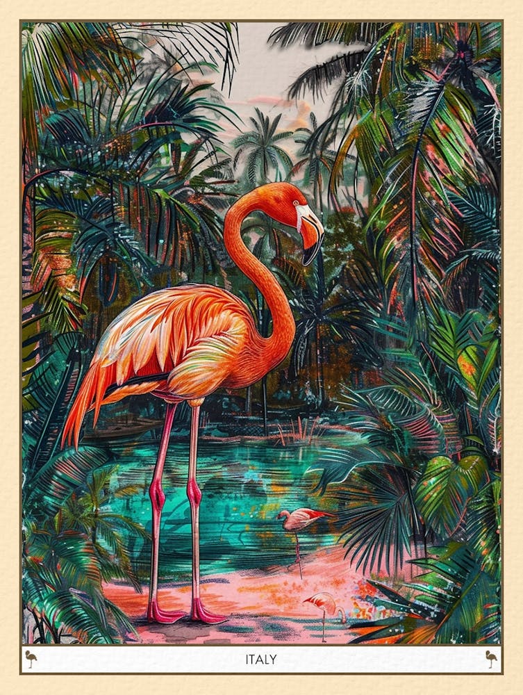Rosaflamingo Italien Tropische Illustration 4 Poster