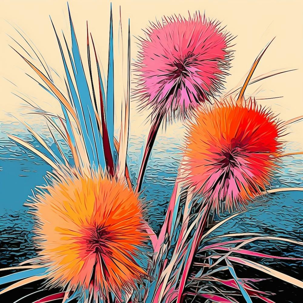 Andy Warhol Style Pop Art Flowers Fountain Grass 1 Square