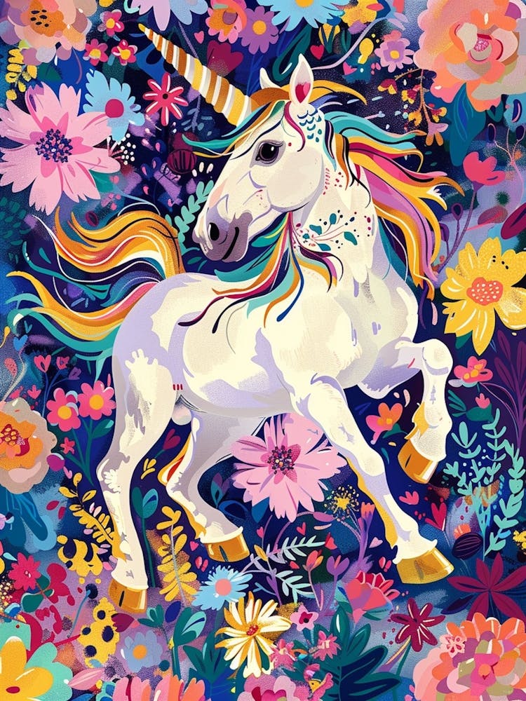Floral Unicorn Galloping Fauvism Inspired 1