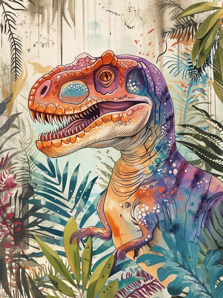 Pastel Watercolour Tyrannosaurus Rex Dinosaur  1