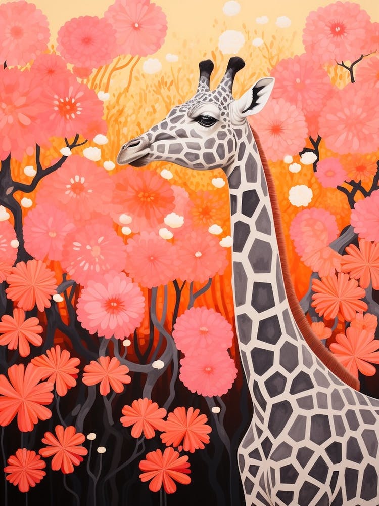 Giraffe Pink Blooming Portrait 4