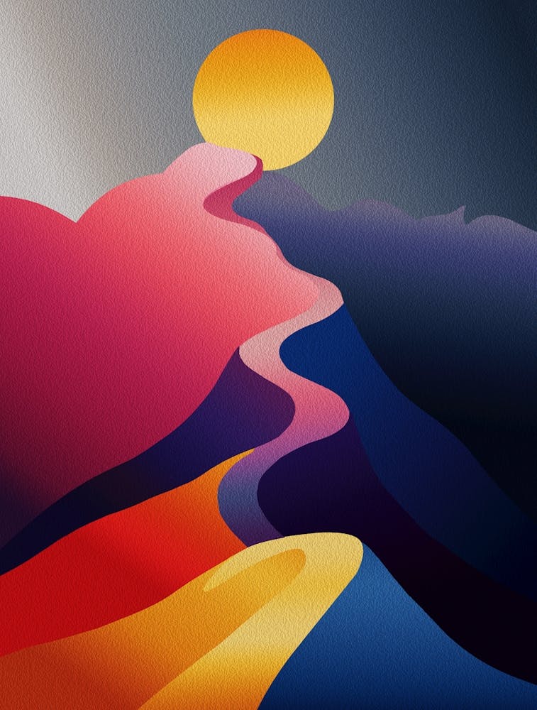 Path To The Sun Vibrant Abstract Mountain Landscape