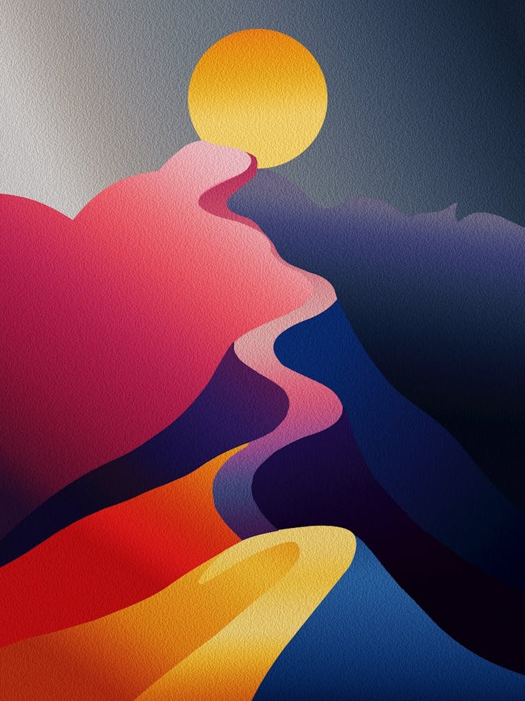 Path To The Sun Vibrant Abstract Mountain Landscape