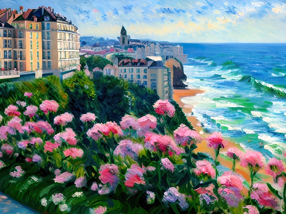 Pink Flowers By The Sea
