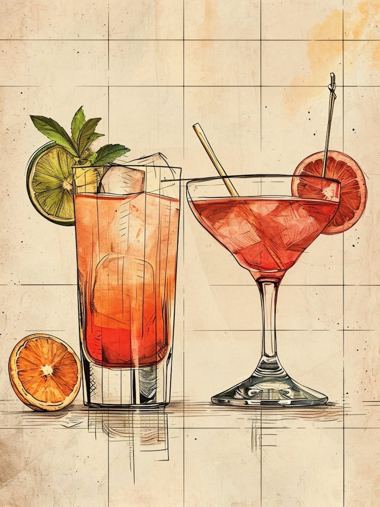 Watercolour Cocktail Illustration 2
