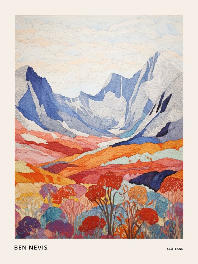 Ben Nevis Scotland 4 Colourful Mountain Illustration Poster