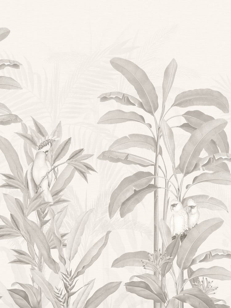 Vintage Tropical Jungle Birds Sepia