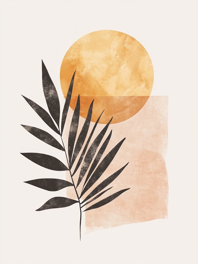 Sunset With Palm Leaf