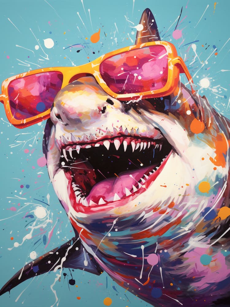 A Shark In Sunglasses Vibrant Paint Splash 1
