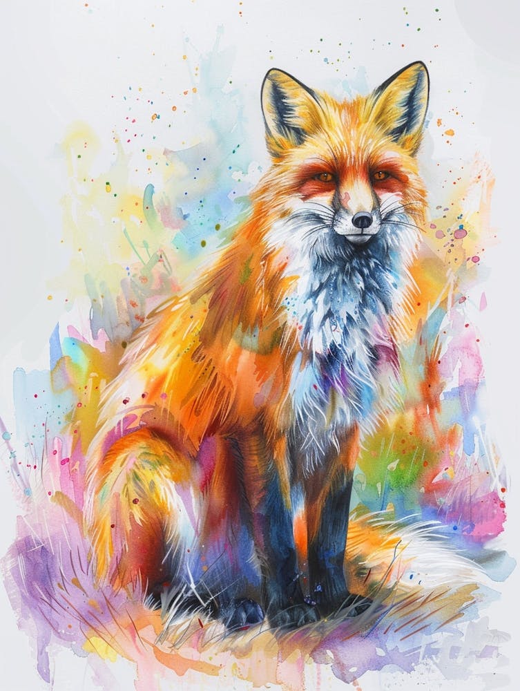 Arctic Fox Colourful Watercolour 1