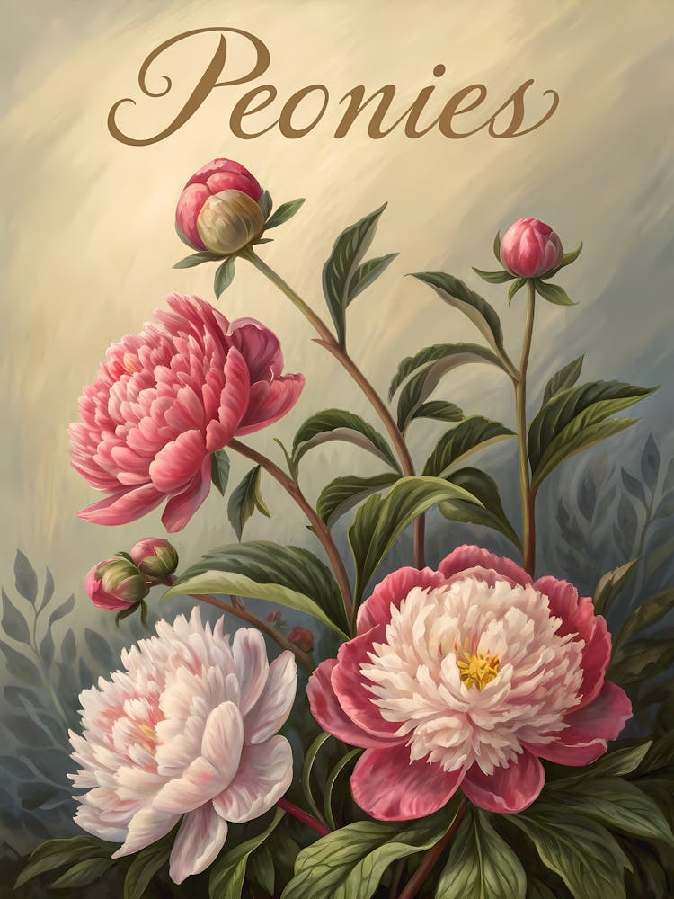 Classic Wall Art Showing Peonies Oil Painting Style