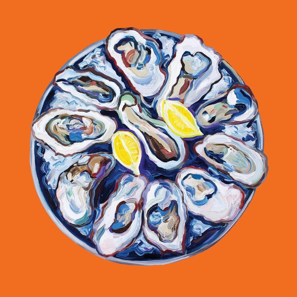Oysters On A Plate Orange Square