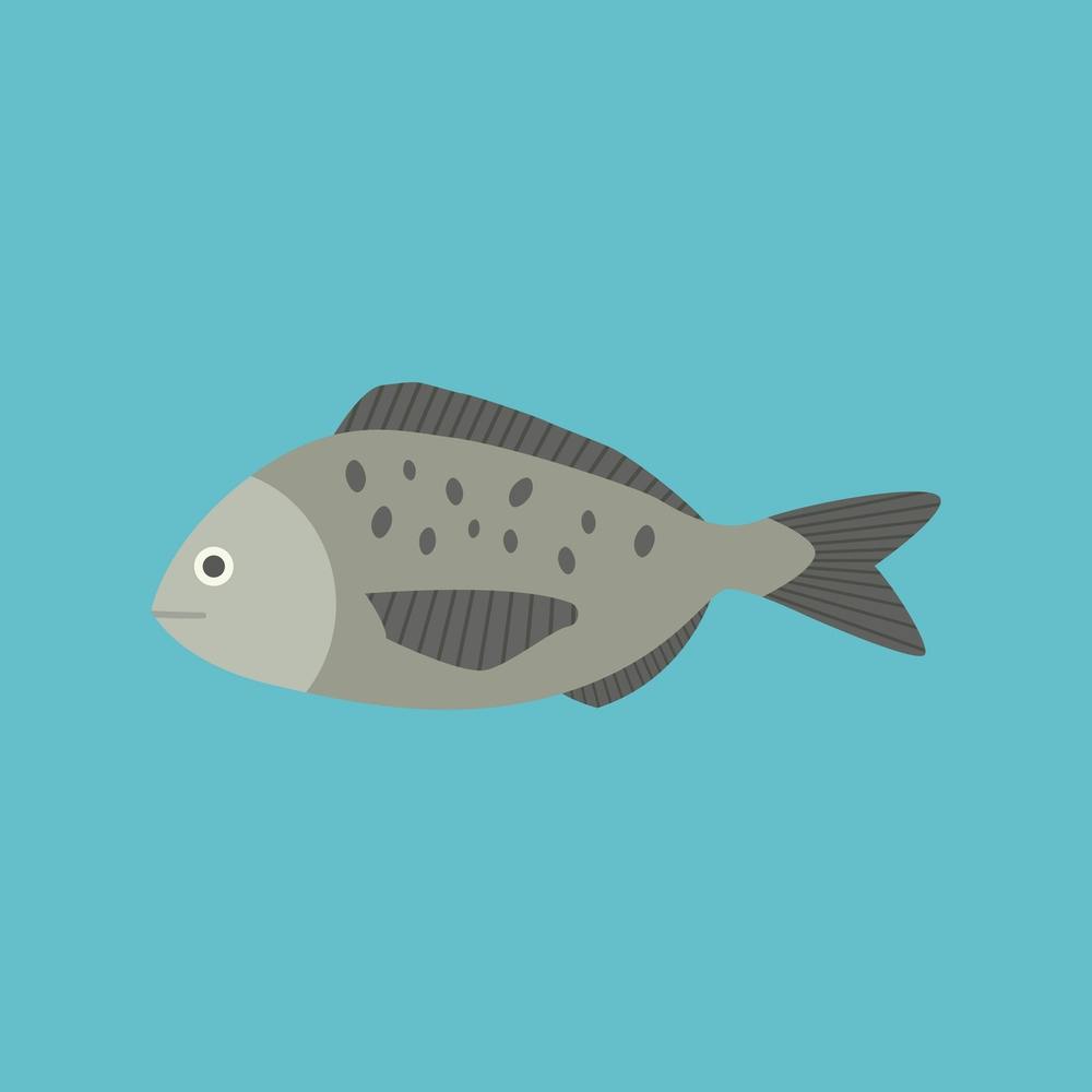 Gray Fish Icon In Flat Design