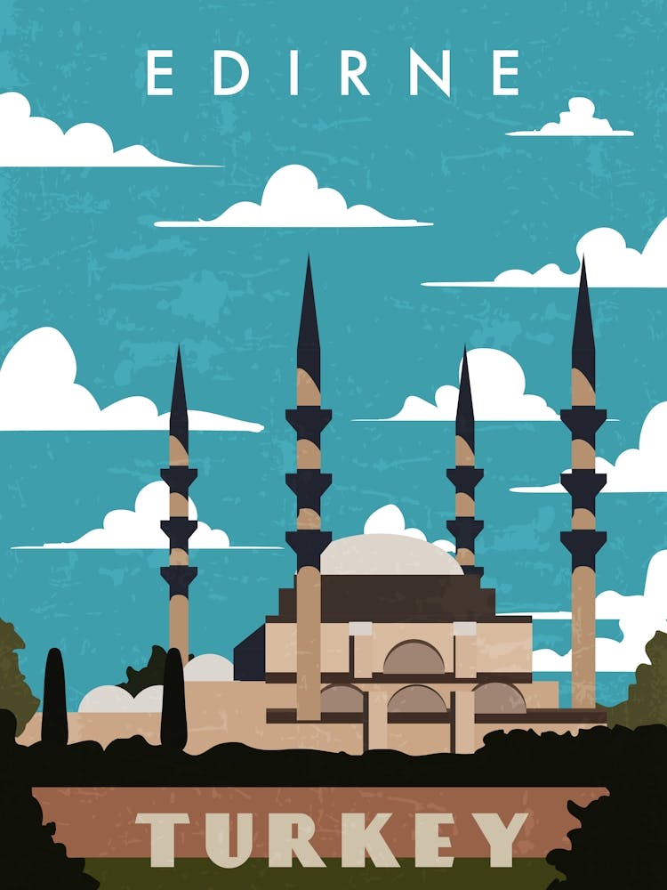 Edirne, Turkey — Retro travel minimalist poster