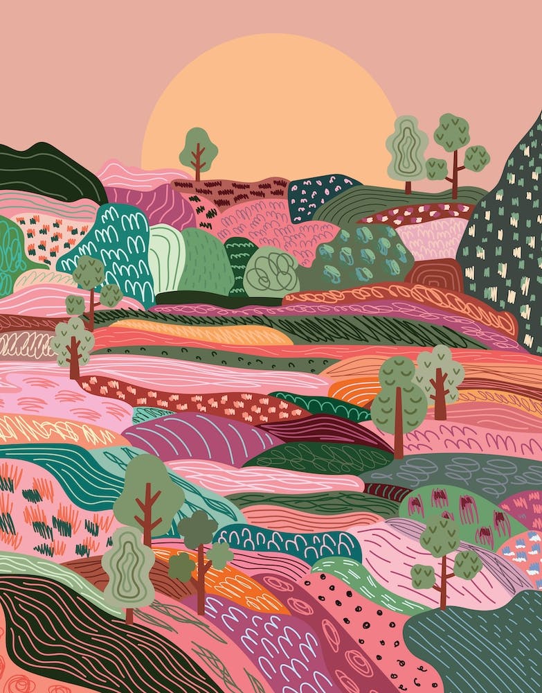 Patchwork Autumn Meadow Landscape