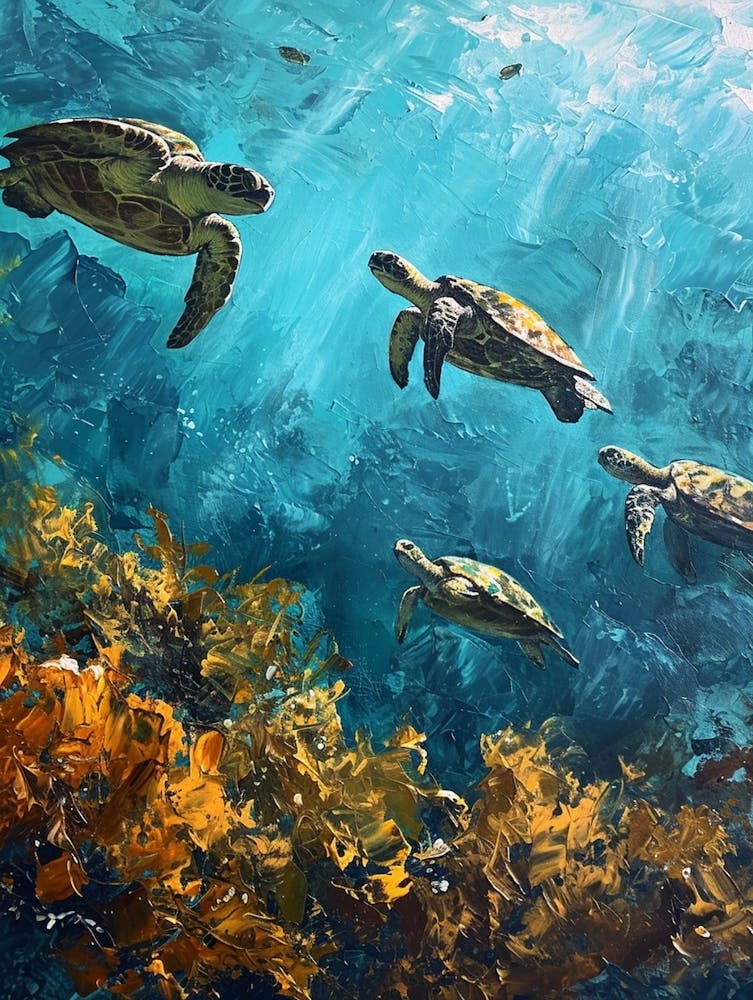 Sea Turtles Underwater Painting Style 3