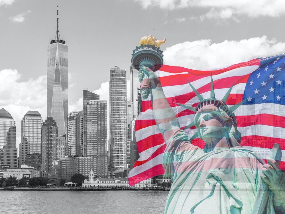 Statue Of Liberty And Us Flag
