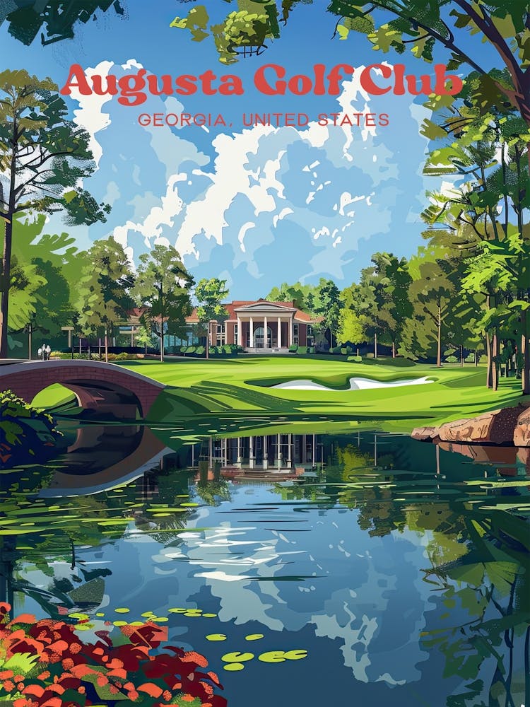 Augusta National Masters Tournament Travel Art Illustration